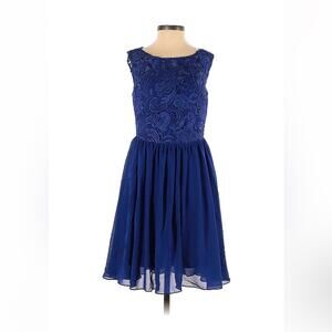 Dressstore Blue chiffon and lace cocktail party dress, size 4